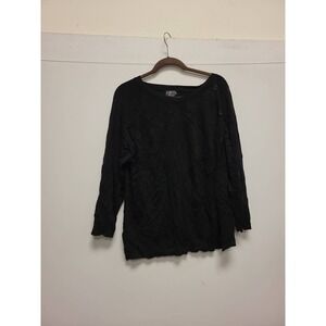 FINITY Womens 3X Black‎ Top Long Sleeve Button Detail Plus Size Blouse Shirt
